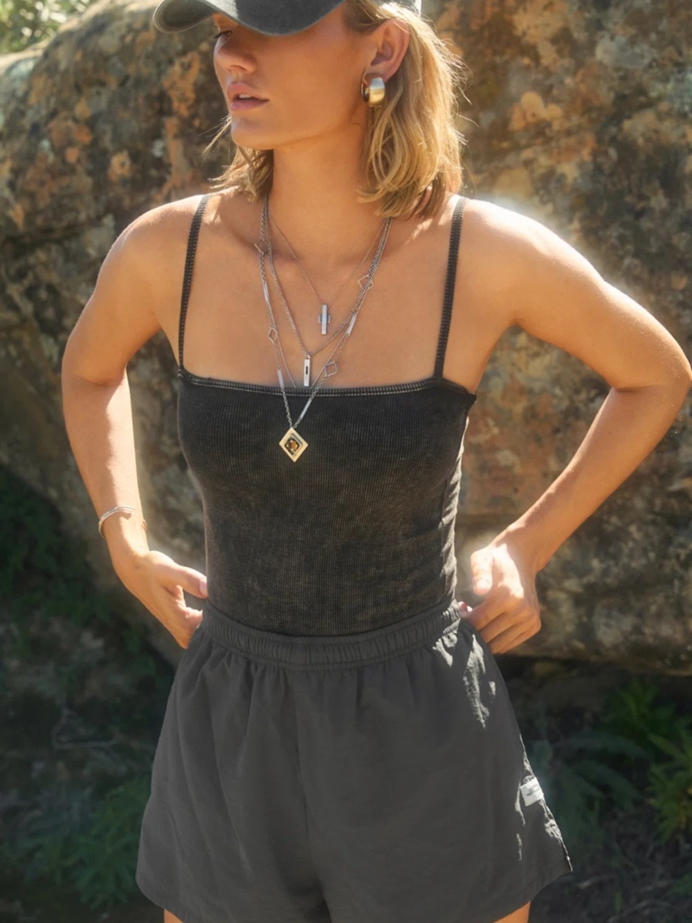 NWOT Joah Brown WASHED RIB Square Neck Cami in Charcoal Washed Rib